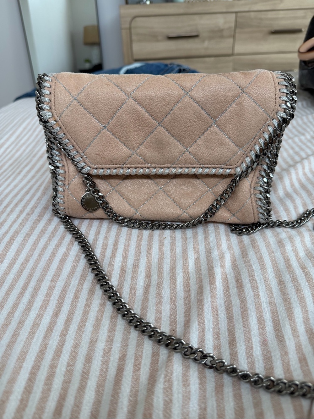 Stella McCartney Quilted Blush Pink Chain-Trim Crossbody